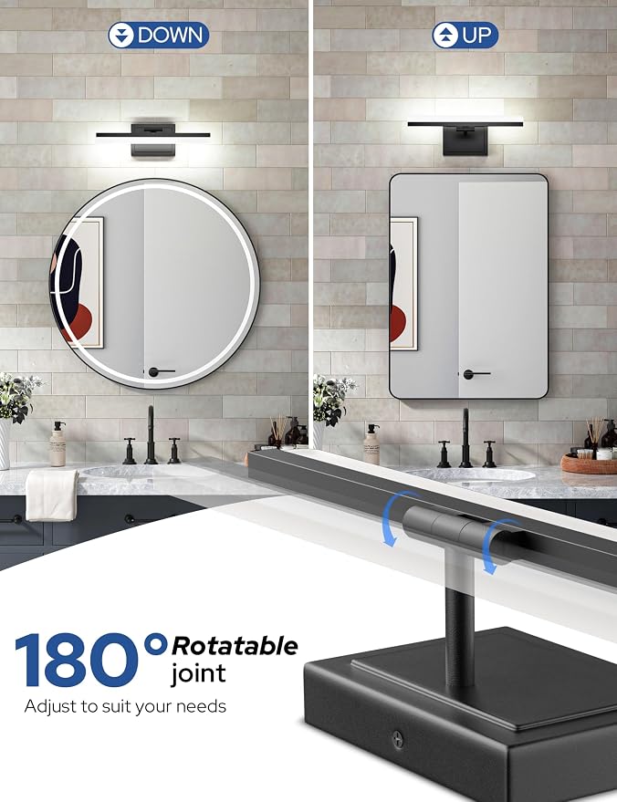 VOLISUN Modern Bathroom Vanity Light 15.7 inch, 20W Dimmable 5CCT Led Bathroom Light Fixture Over Mirror, Black Bar Vanity Light for Bathrooms Mirror Cabinets Bedroom-ETL Certificated