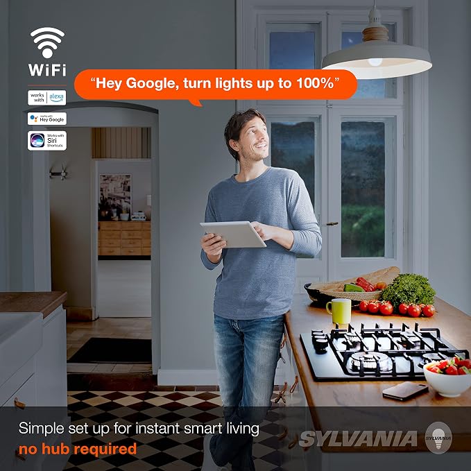 Sylvania WiFi LED Smart A21 Light Bulb, 14.5W Efficient, Tunable White, 2700K - 6500K, for Alexa/Google Assistant/Siri Shortcuts, Energy Star, Frosted - 1 Pack (75805)