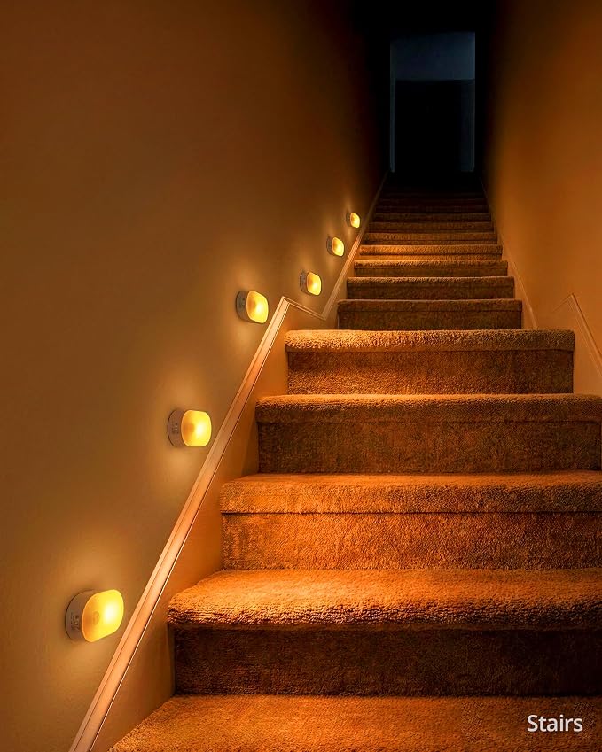 Rechargeable Battery Night Light with Motion Sensor, Portable, Auto-Off, Dimmable for Bathroom, Bedroom, Kitchen, Stairs, Hallway, Pets, Travel, 4-Pack, Amber