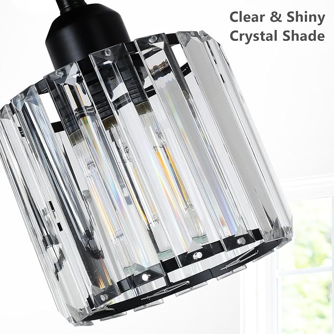 Crystal Semi Flush Mount Ceiling Light,3-Light Black Close to Ceiling Light Fixtures,Kitchen Light Fixture with Clear Crystal Shades,Hallway Light Fixtures for Kitchen Entryway Bedroom Bathroom