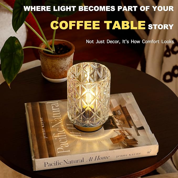 ULAROOM Battery Operated Lamp,Cordless Glass Accent Lamp with Timer,Clear | Small Glass Accent Lamp with Timer for Bedside,Warm White Cozy Ambient Decorative Table Lamp for Shelf/Dorm/Tabletop/Entryway