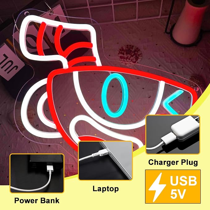 Cuphead Anime Neon Signs for Wall Decor,Dimmable Figure Mugman Game Sign,USB Powered Neon Light Signs for Man Cave Kids Room Bedroom Bar Birthday Gifts(13.4 * 8.7in)