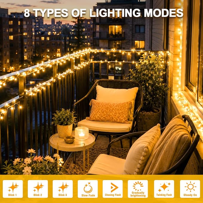 100+16.4FT Warm White LED Fairy Lights, Connectable Clear Wire String Lights with Timer,Waterproof Light Strand for Christmas Tree, Bedroom, Patio, Wedding, Party, Indoor Outdoor Decor