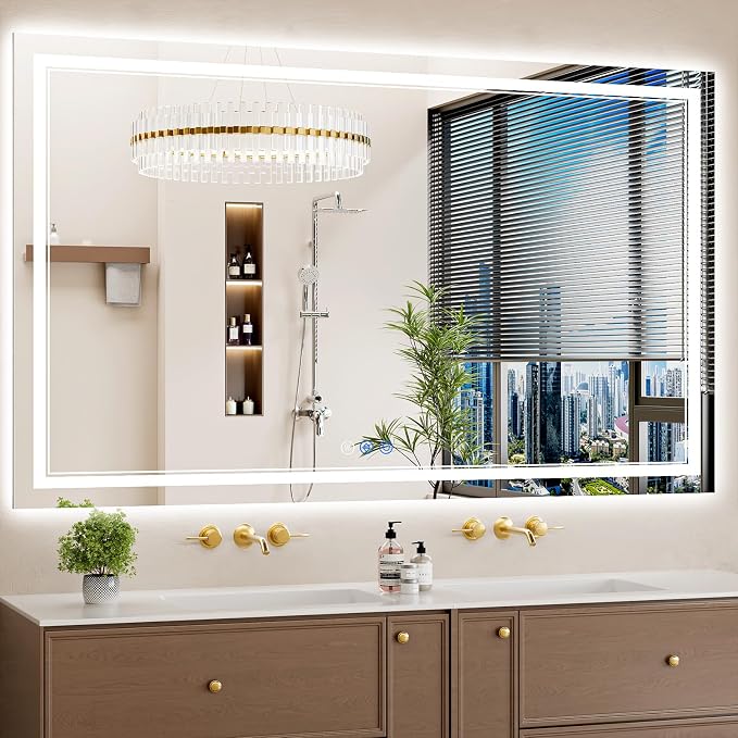 36"x60" LED Bathroom Mirror with Lights, Anti-Fog, Backlit + Front Lit, Dimmable, Led Vanity Mirror for Wall, 3 Colors, Memory Function, Shatter-Proof Tempered Glass
