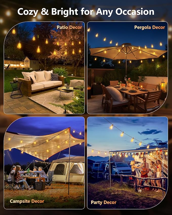Brightown 202FT Solar String Lights Outdoor, 65+2 Shatterproof LED Lights | Waterproof, Remote Control, Dimmable, Timer, 3 Light Modes, Commercial Grade Patio Lights for Garden, Backyard, Party Decor
