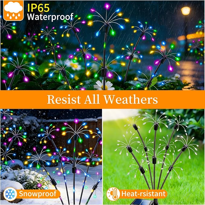VOOKRY Solar Garden Lights Outdoor, 8 Pack Multicolor Fairy Firework Lights | Waterproof Starburst Fairy Light, Garden Decor for Yard Patio Pathway Lawn, Unique Gifts for Women Mom, Christmas Decorations