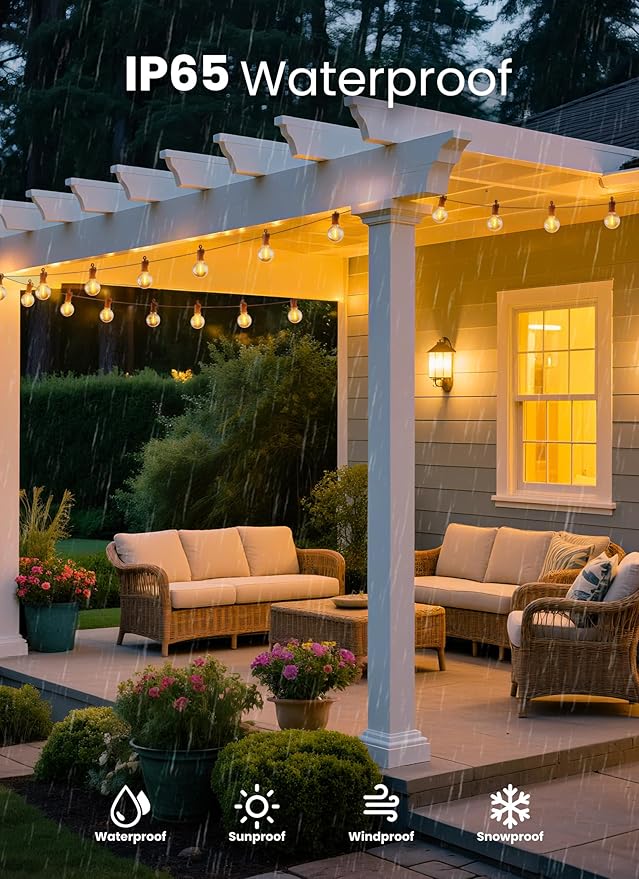Outdoor String Patio Lights, 150FT 75 LED Patio Lights Waterproof, Connectable Shatterproof Hanging Outside String Light for Backyard, Porch, Deck, Balcony, Garden, House Decor, 2200K