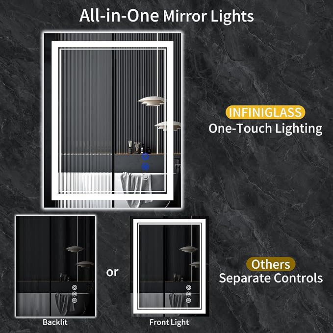 36"x30" LED Bathroom Mirror with Lights,Anti-Fog,3 Color Modes