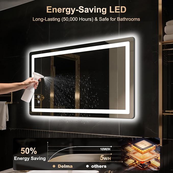 24x40 LED Bathroom Vanity Mirror with Lights, Anti-Fog, Dimmable | Front & Backlit with 3 Color Modes and Memory, 5mm Shatterproof Glass, Plug-in or Hardwired, Horizontal or Vertical