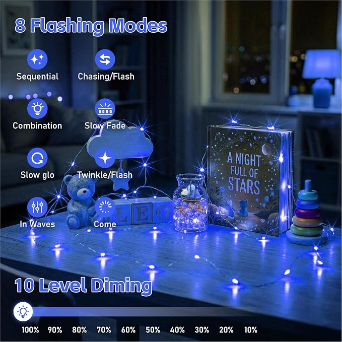 8 Pack Rechargeable LED Fairy Lights 7Ft 20LED Battery Operated | 8 Modes, Remote & DIY Timer Mini Twinkle String Lights for Indoor Christmas Wedding Mason Jar Bedroom Table