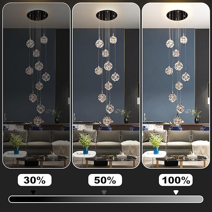 10-Light High Ceilings Long Chandeliers Modern Crystal Staircase Chandelier Hanging Flush Mount Lighting Fixtures for Spiral Staircase,Foyer,Entryway