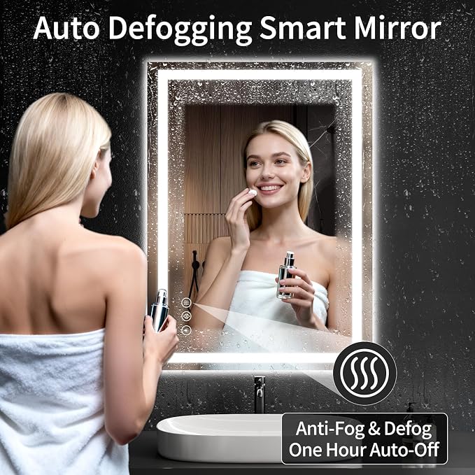 LED Bathroom Mirrors 24"x40" Bathroom Mirror with Lights for Wall, Backlit + Front Lit, 3 Colors, Anti-Fog, Dimmable Brightness for Vanity,Bathroom, Entryway, Living Room