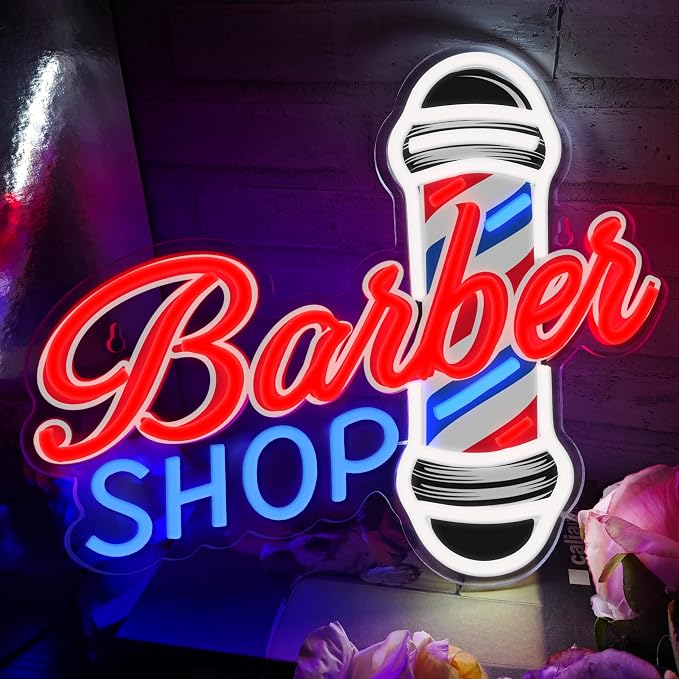 Barber Shop Neon Sign for Wall Decor,LED Hair Salon Light Sign for Hair Beauty Salon Store, USB Powered Led Barber Sign Decor for Barbershop, Man Cave, Garage