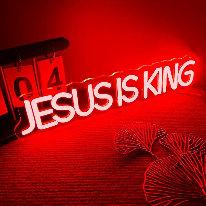 Mutank Jesus is King Neon Sign, Christian Neon Light USB Powered Dimmable LED, for Easter Church Religious Bible Verse Church God Christian Faith Based Sign Inspirational Christian Gifts(15.7*3.1 In)
