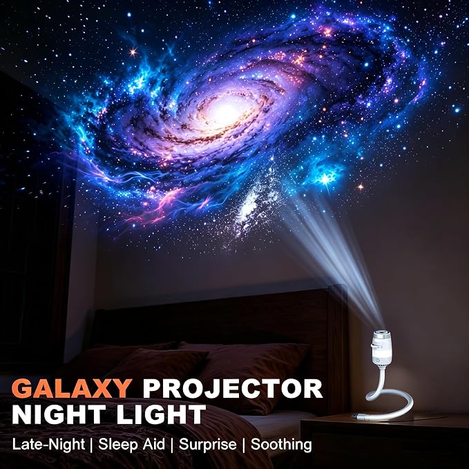 Galaxy Projector Night Light, 2-in-1 USB Portable Galaxy Star Projector Night Light, LED Ceiling/Wall Projection Lamp with 360° Rotation, USB Power for car and Bedroom, Decoration for Adults and Kids
