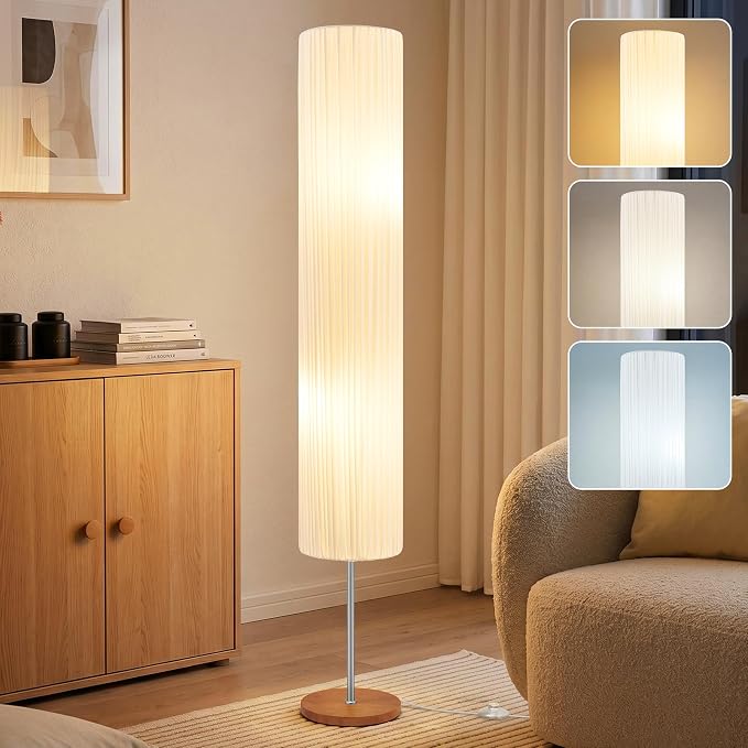 Floor Lamp for Living Room, Color Temperature Adjustable Column Tall Lamp, Standing Lamp Corner Floor Lamp for Bedroom-White Coloth Shade(Bulbs Included)