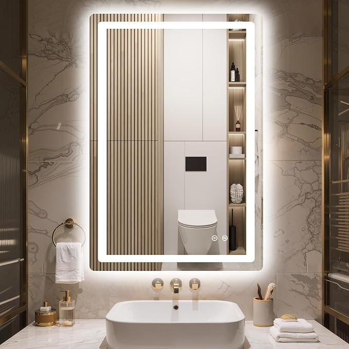 36x24 LED Bathroom Vanity Mirror with Lights, Anti-Fog, Dimmable | Front & Backlit with 3 Color Modes and Memory, 5mm Shatterproof Glass, Plug-in or Hardwired, Horizontal or Vertical