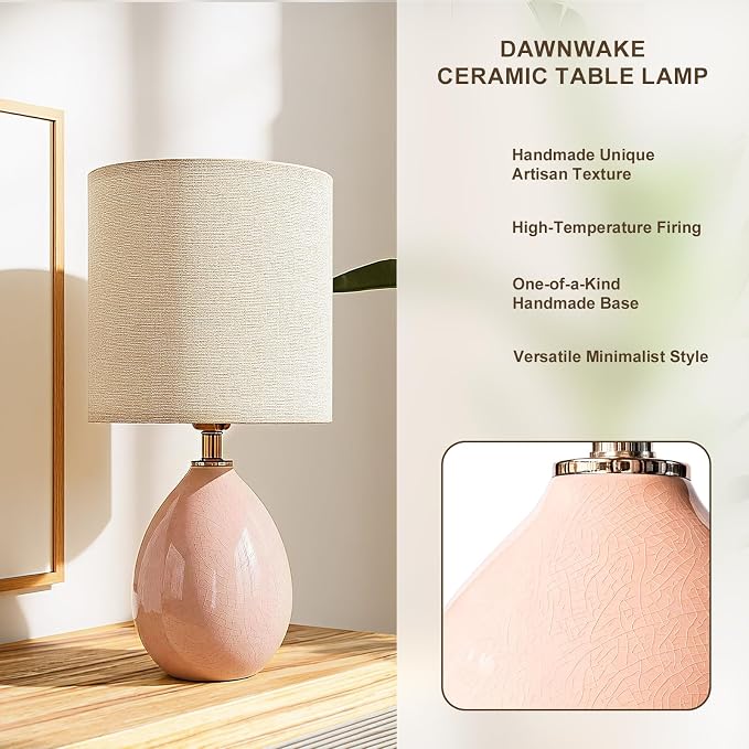 18.5" Table Lamps Set of 2 for Living Room Bedroom, Bedside Lamps for Night Stands, Desk Nightstand Lamp Dimmable, Modern Linen Ceramic Lamps，Pink