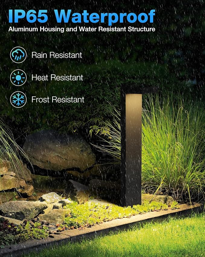 SUNVIE 5W 3000K LED Low Voltage Landscape Pathway Lights Black, 12 Pack | Waterproof, Modern Design, Anti-Glare, 12-24V AC/DC, Die-Cast Aluminum Outdoor Landscape Lighting for Walkway, with Connector