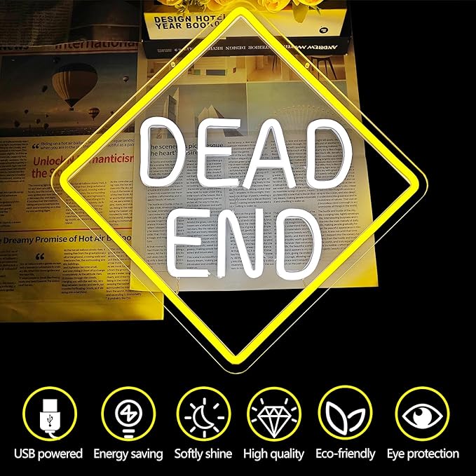 Dead End Neon Sign for Wall Decor Led Neon Lights Dimmable Light Up Sign for Bedroom Wall Light Up Sign for Bedroom Halloween Home Bar Club Man Cave Garage Decor