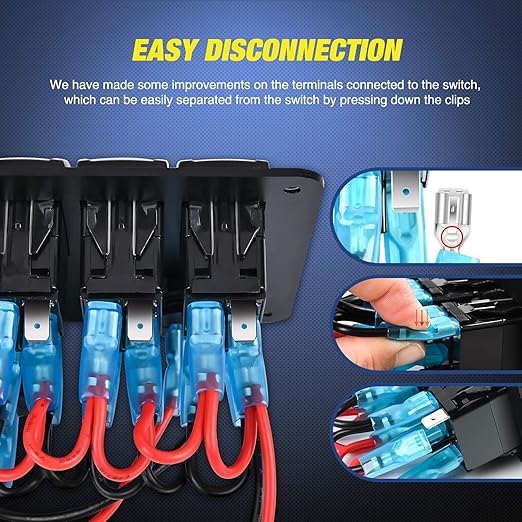Nilight 6 Gang Rocker Switch Panel Laser Etched Aluminum Light Bar Switch with Cigarette Lighter USB Charger Voltmeter for 12V 24V Cars Boats Trailers