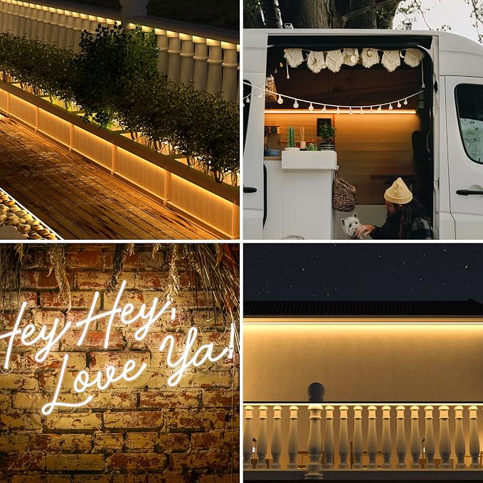 PAUTIX COB LED Strip Neon Rope Light 16.4ft/5m, 2700K Warm White 504 LEDs/m 24V,Silicone LED Neon Light IP68 Waterproof for Outdoor Indoor Lighting Decor(Power Supply NOT Included)