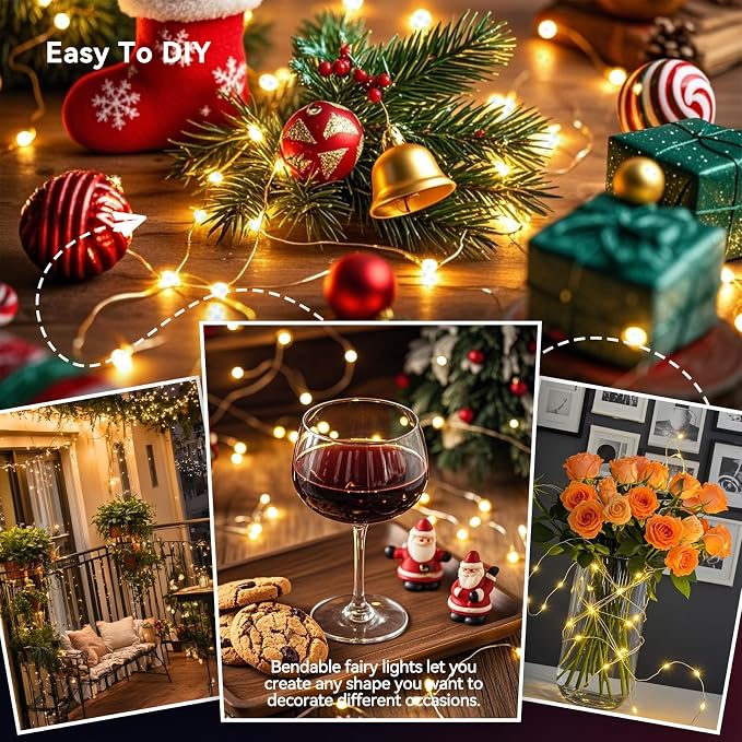 LitHome 4 Pack Warm White Fairy Lights Battery Operated, Each 20 FT 60 LED | Twinkle Lights Battery Operated 2 Modes, Waterproof Fairy String Light for Classroom Indoor Bedroom Christmas Wedding Decor