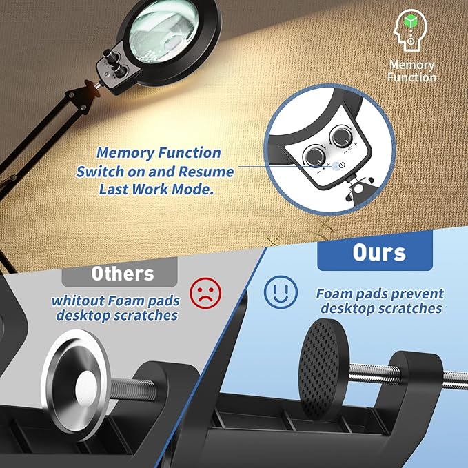 HITTI 12X & 30X Magnifying Glass with Light, New Upgrade Infinite Color and Brightness Desk Lamp & Clamp, 2-in-1 LED Lighted Magnifier Stand for Craft Reading Hobby Soldering Puzzle Close Work- Black