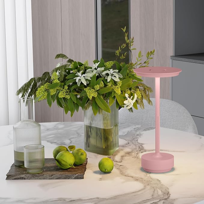 TBBGA 2 Pack Rechargeable Table Lamps Cordless, 5000mAh Outdoor Table Light | 3 Color Stepless Dimming Portable LED Table Lamp with Memory Function, for Home/Dinner/Patio/Restaurant.(Pink)