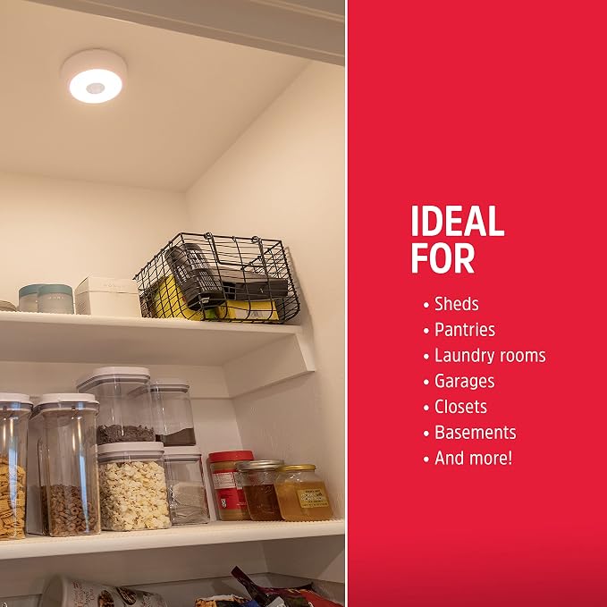 Energizer Motion Sensor Ceiling Light, Battery Operated, 100 Lumens | 15 Foot Motion Detection, Hands Free Lighting for Closet, Pantry, and Utility Room, Wireless Ceiling Light Fixture