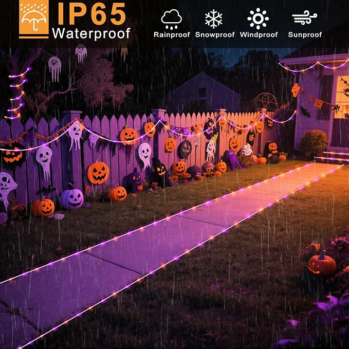 33FT 135 LED Solar Rope Lights Outdoor Waterproof, Purple and Orange Solar String Lights for Outside, 8 Modes Solar Powered Fairy Light for Party Garden Yard Fence Holiday Decorations