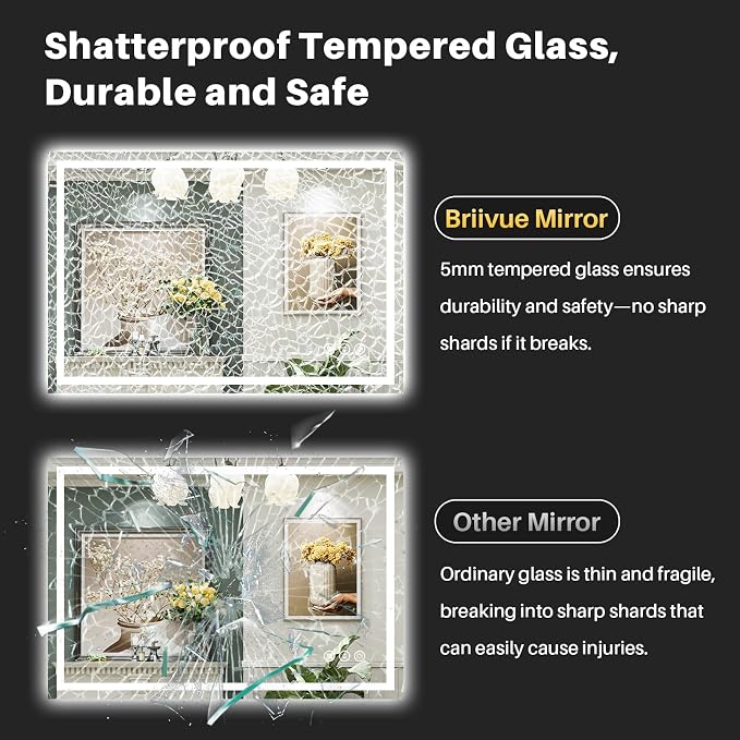 48x32 Inch LED Bathroom Mirror with Lights, Backlit & Front Lit | Anti-fog, 3 Color Dimmable, Memory Function, HD Reflection Tempered Glass, ETL Listed, IP54 Waterproof