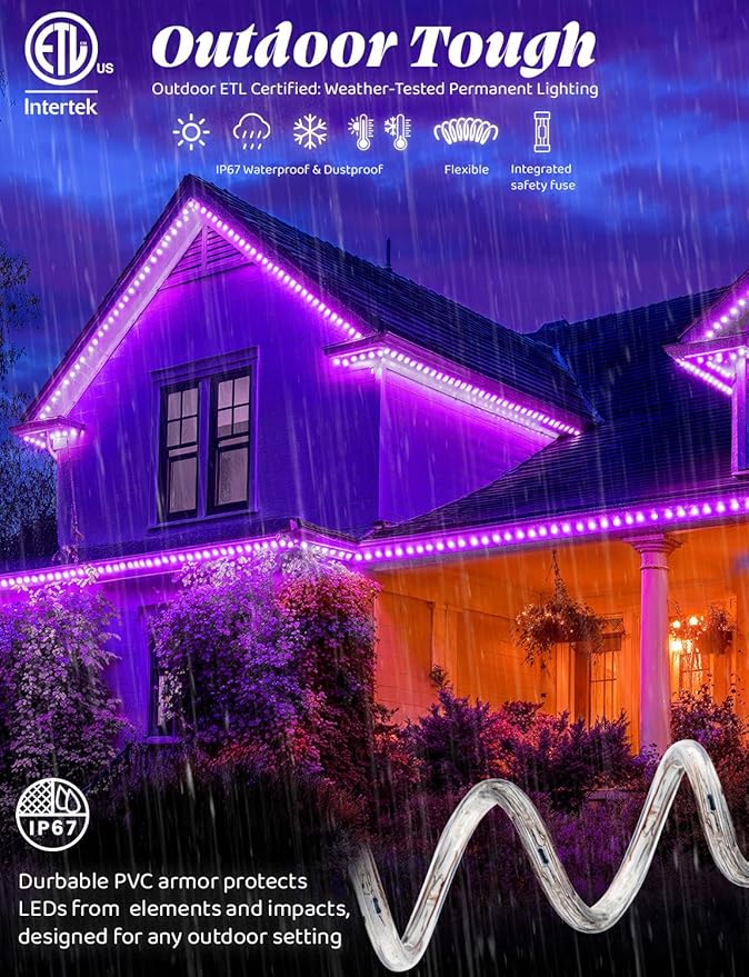 WYZworks 1656LEDs 150ft LED Outside Rope Lights, Outdoor ETL Certified Waterproof Permanent 360 Degree Light Emitting, Flexible Tube, Connectable, Christmas Palm Tree Exterior Landscape, Purple