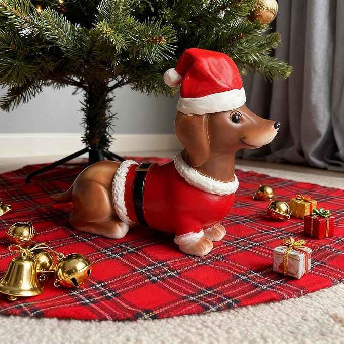 Christmas Dachshund Figurines Decor Xmas Resin Statue Ornament Cartoon Cute Puppy Tabletop Ornament Gifts Christmas Dachshund Dog Sculpture for Garden Home Party Decoration Supplies