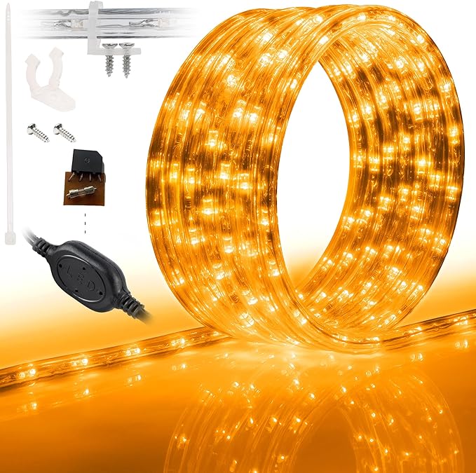 WYZworks 288LEDs, 25ft LED Outside Rope Lights, Waterproof Permanent Outdoor ETL Certified Connectable Clear Tube, Christmas Palm Tree Holiday Decorative Landscape Patio Accent Lighting - Orange