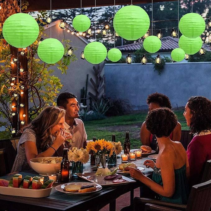 20Pcs Green Paper Lanterns for Parties, 6” 8” 10” 12” Chinese Asian Hanging Round Paper Lanterns for Birthday Wedding Halloween Christmas Home Decor Party Decor