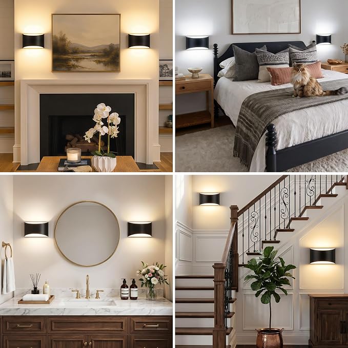 Battery Operated Wall Sconce Set of 2, Rechargeable Wall Lights | Large Black Wireless Wall Mount Lights 3000K Bulbs, Touch & Remote Control, Clear Glass, Cordless Dimmable Indoor Lamp