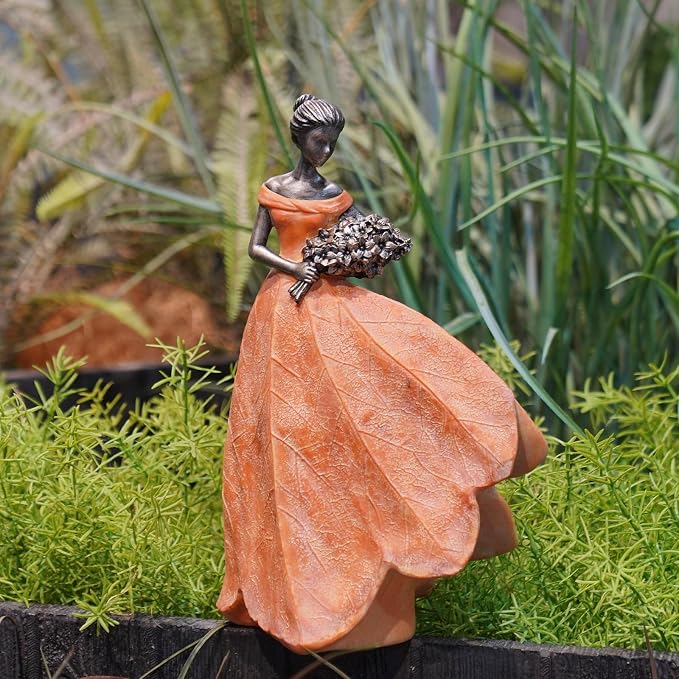 Guichifun Fairy Statue Orange Leaf Angel Girls 7.5 x 4.5 x 11.5 Inch | Resin, Fall Thanksgiving Decor, For Outside or Inside, Rustic Garden Outdoor Yard Figurines, Gift
