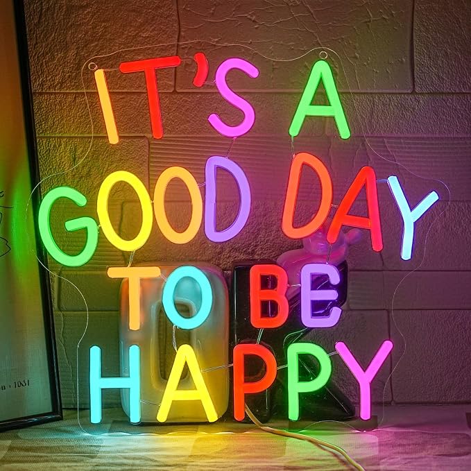 It's A Good Day To Be Happy Neon Sign for Wall Decor Art Neon Light Classroom Neon Sign Colorful Letter LED Sign for Classroom Libray Wedding Birthday Gallery Studio