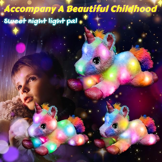 Easfan LED Unicorn Plush Light-up Stuffed Animal with Colorful Night Lights Glow in The Dark Birthday Festival for Kids Toddlers Girls Rainbow,10”