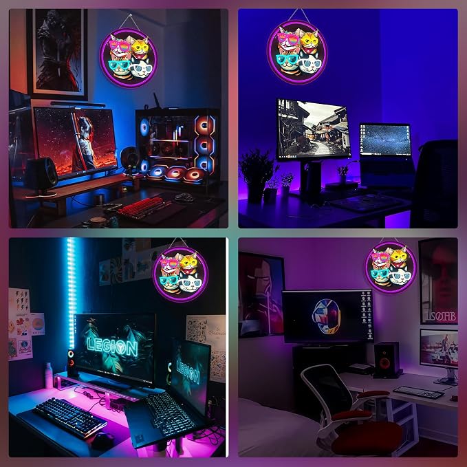 Cats Neon Sign Playful LED Wall Decor for Cat Lovers, Pet Spaces & Animal Themed Rooms, USB-Powered with Adjustable Brightness, Multi-Cat Silhouette Design