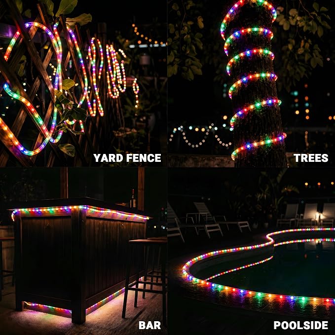 LED Rope Lights,Connectable for Indoor & Outdoor,110V Transparent Flexible Tube Lights,Waterproof LED Rope Lighting for Outside,Deck,Patio,Pool,Camping,Bedroom,Landscape Decor (Multicolor, 150ft)