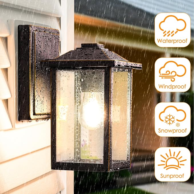 Outdoor Wall Light Fixture, Exterior Waterproof Porch Lighting | Large Oil Rubbed Bronze Patio Wall Lantern, Anti-Rust, Clear Glass, E26 Socket, Wall Mount Sconce Lighting, Front Door Light