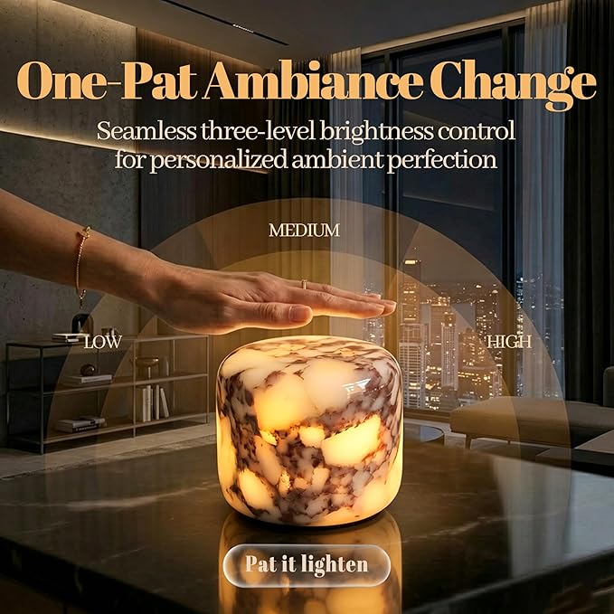 Marmor Marble Lamp Table Lamp Unique Stone Touch Lamp Pat Lamp Type-C 3 Way Bedside Lamp Ambient Light Bedroom Stands Night Light Decorative LED Warm Portable Lamp Rechargeable