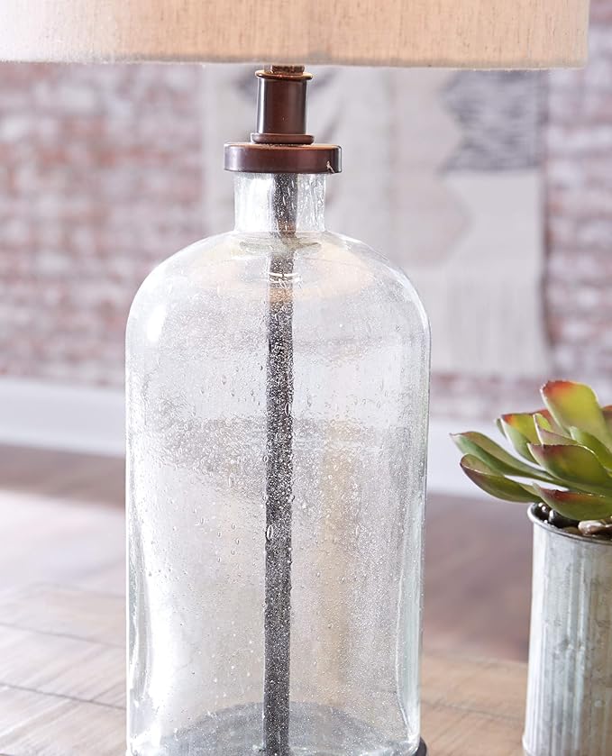 Signature Design by Ashley Bandile Modern Farmhouse 22.5" Seeded Glass Table Lamp, Bronze