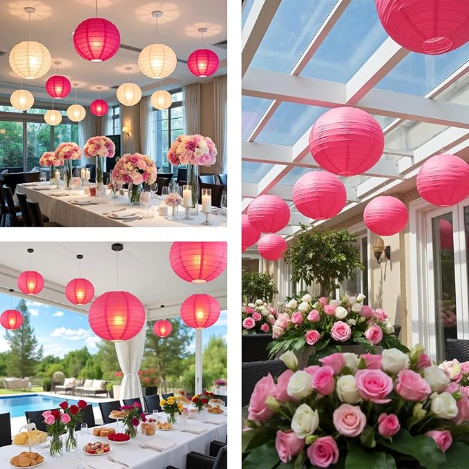 Chinese Paper Lanterns - Pack of 10, 12-Inch Rose Red Hanging Lights for Birthday Party Decorations, Ceiling Decor, Rainbow Classroom, Wedding, and Home Party