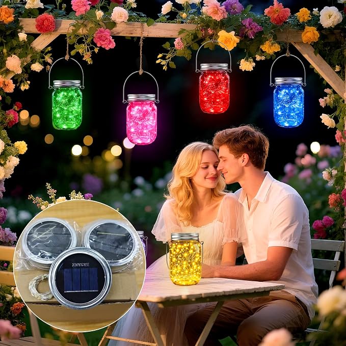 Mason Jar Solar Lights for Outside, 12 Pack 30LED(NO Jars) Fairy Firefly Lights Mason Jar Solar Lids Outdoor Waterproof String Lights with Hangers for Patio Garden Yard Lawn Decor(6 Colors)