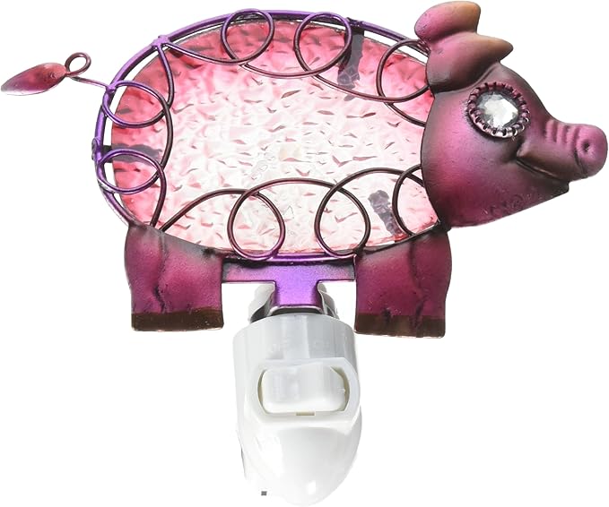 Puzzled Glass Pig Night Light - Decorative Glass Art Animal Night Light for Kids with On and Off Switch, Cute Lamp for Nursery Room, Perfect Plug in Boys and Girls Night Decorations for Bedroom Light