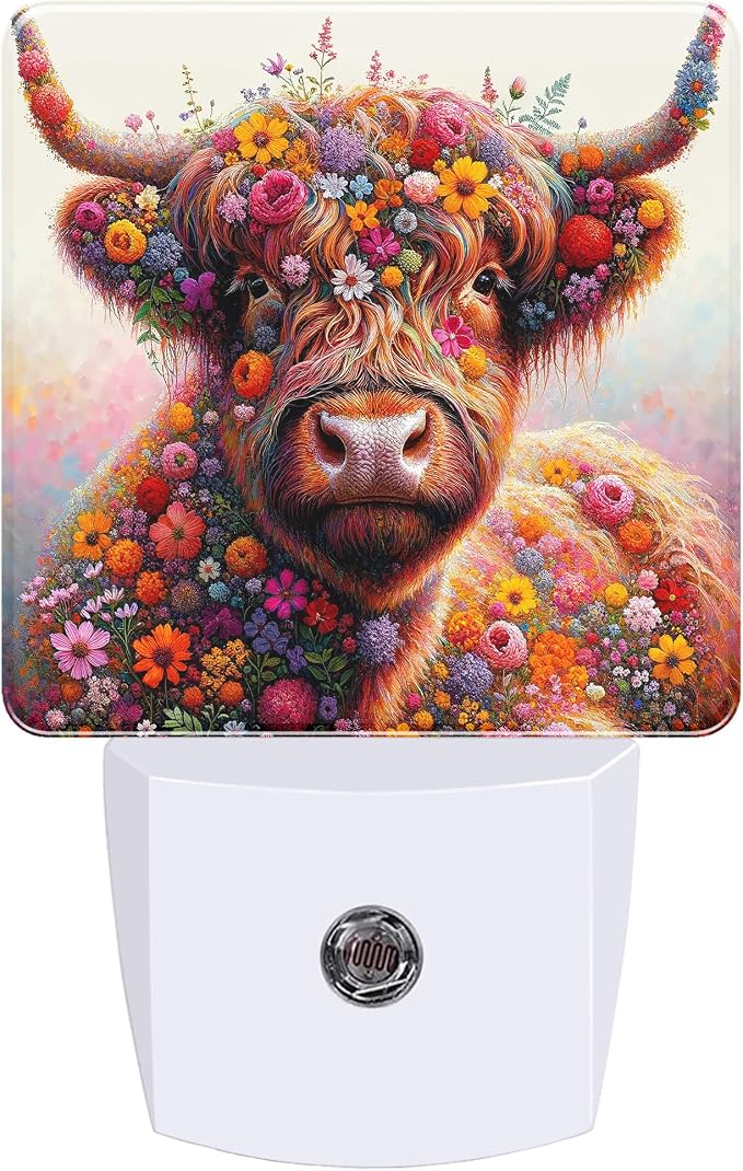 Night Lights Plug into Wall, Highland Cow Night Light with Dusk to Dawn Smart Sensor for Bedroom Bathroom Hallway Kitchen, Led Nightlights for Boys Girls Women Men