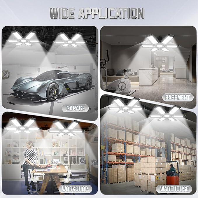 Garage Light 6 Pack 160W, 16000LM LED Lights for Garage with 6+1 Deformable Panels 6500K Screw in LED Shop Lighting for Workshop, Basement Support E26/E27